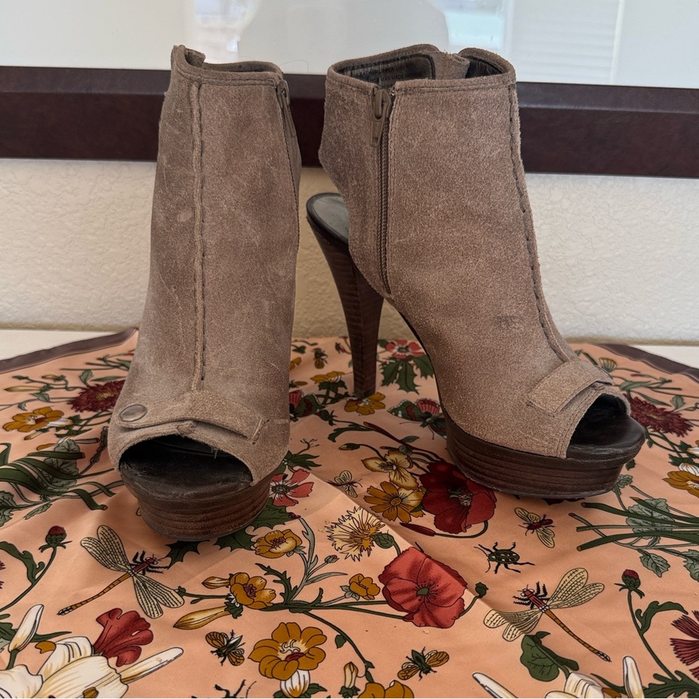 Fergalicious Brown Peep-Toe Ankle Heels